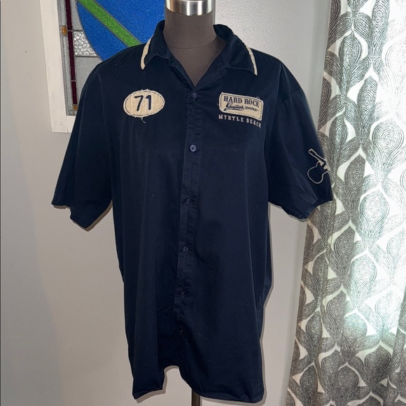 Hard Rock Guitar Company Embroidered Short Sleeve Button Down Shirt SZ XL - Picture 2 of 10